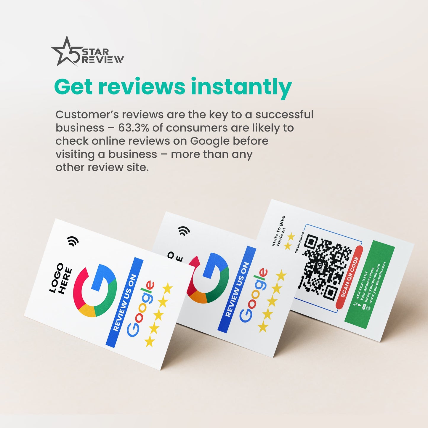 Custom NFC/QR Tap Cards Complete Set for Google / Yelp / Facebook - COMPLETE SET