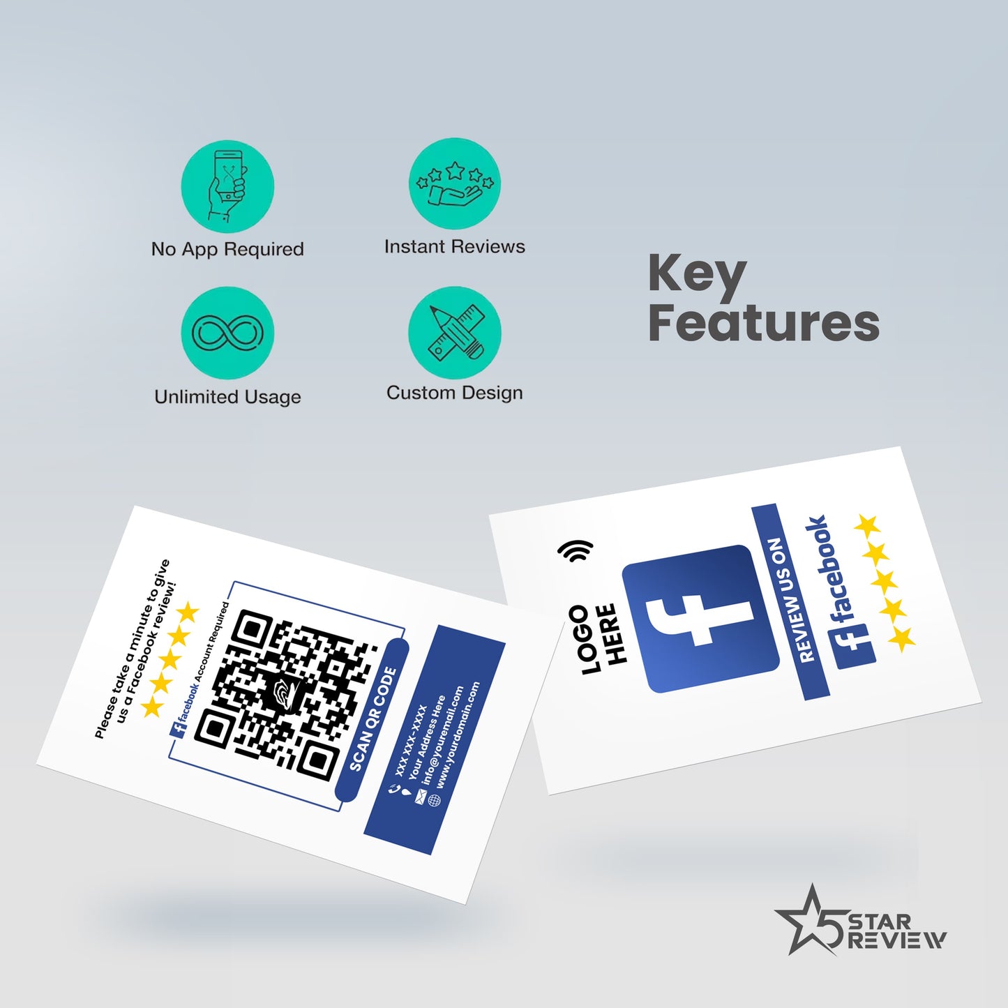 Custom NFC/QR Tap Cards Complete Set for Google / Yelp / Facebook - COMPLETE SET